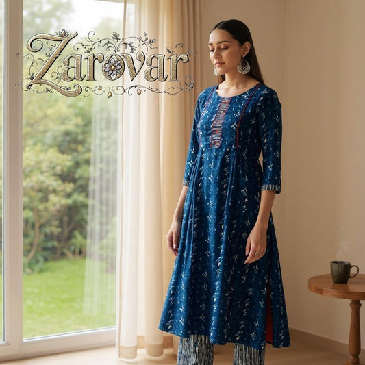 Blue Indigo Print Kurta and Palazzo Set