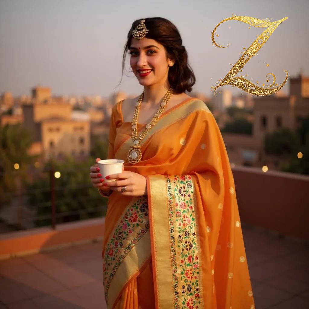 Light Orange Banarasi Silk Party Saree