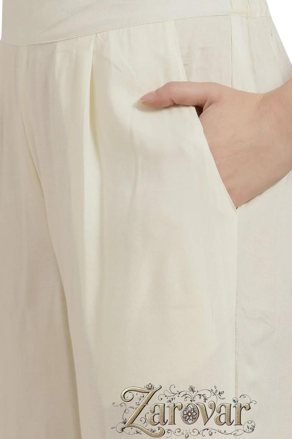 Cream Embroidered Kurta Palazzo Set With Dupatta