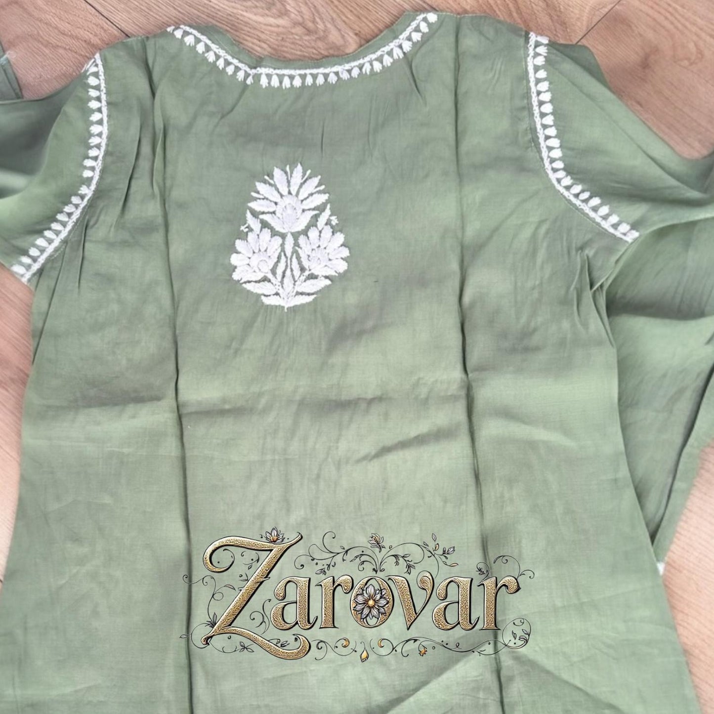 Soft Rayon Chikankari Kurti - Pista Colour