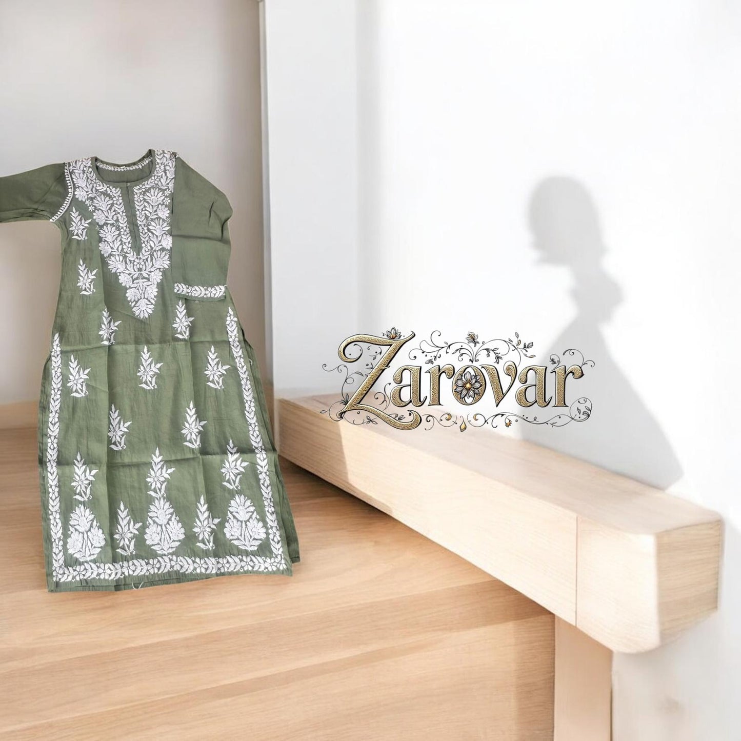 Soft Rayon Chikankari Kurti - Pista Colour