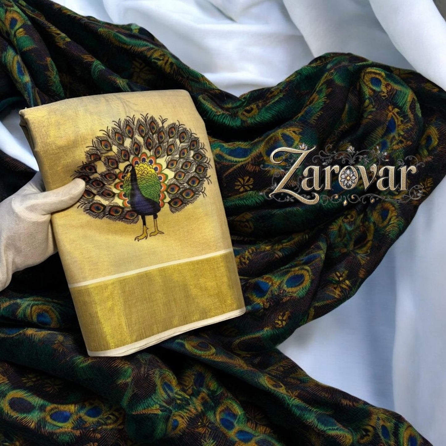 Elegant Kerala Silk Cotton Saree with Peacock Design