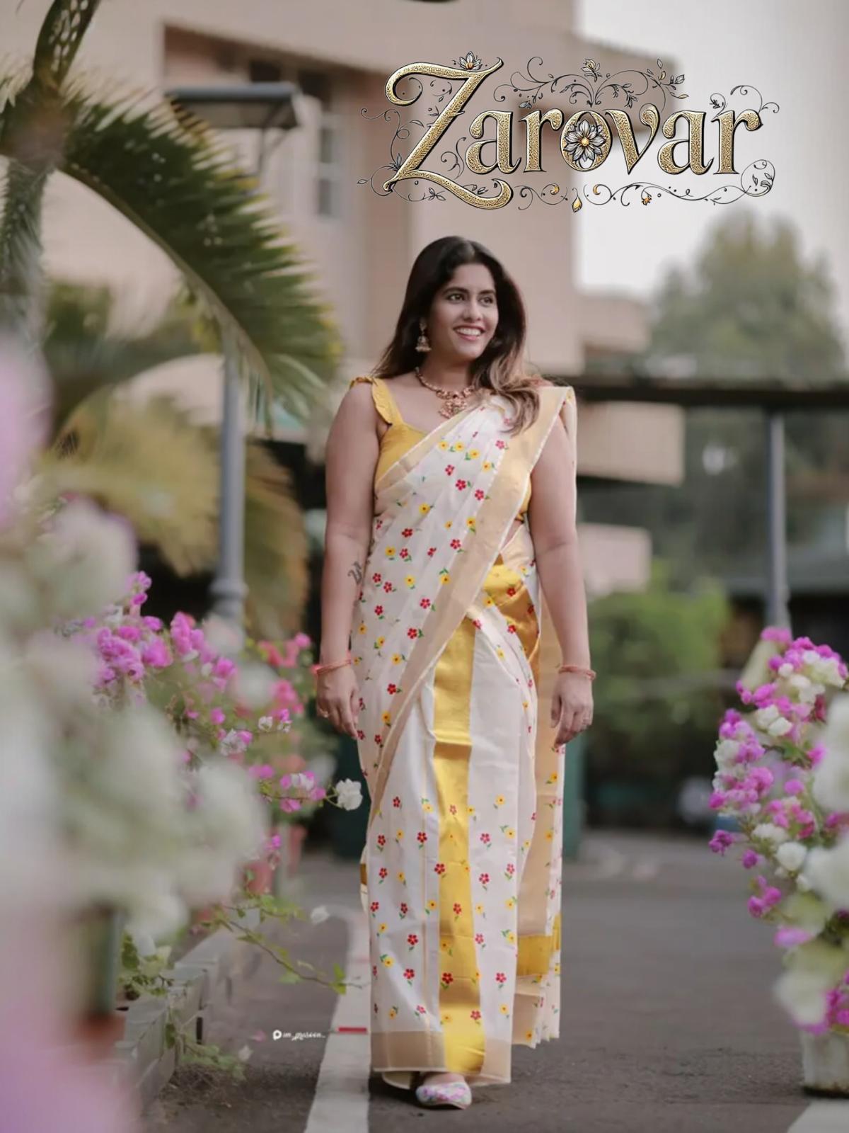 Micro Flower Golden Kasavu Cotton Set Mundu