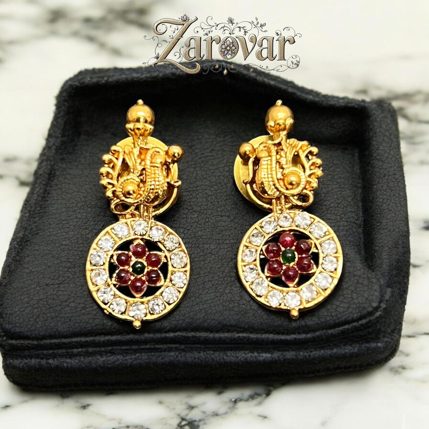 Antique Floral Charm Necklace Set – Red & White Elegance
