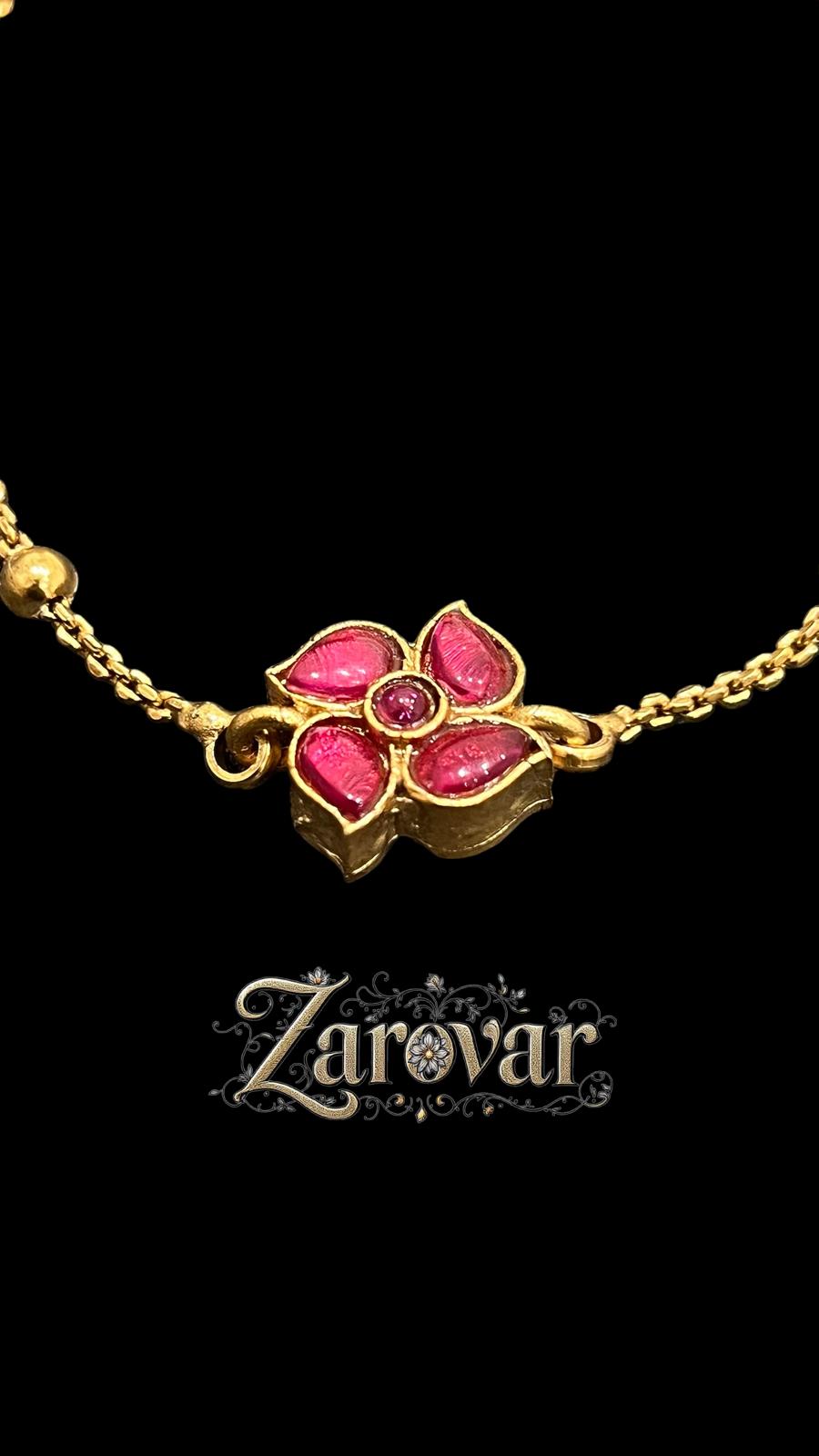 Flower Bead Reversible Anklet – Green & Tourmaline