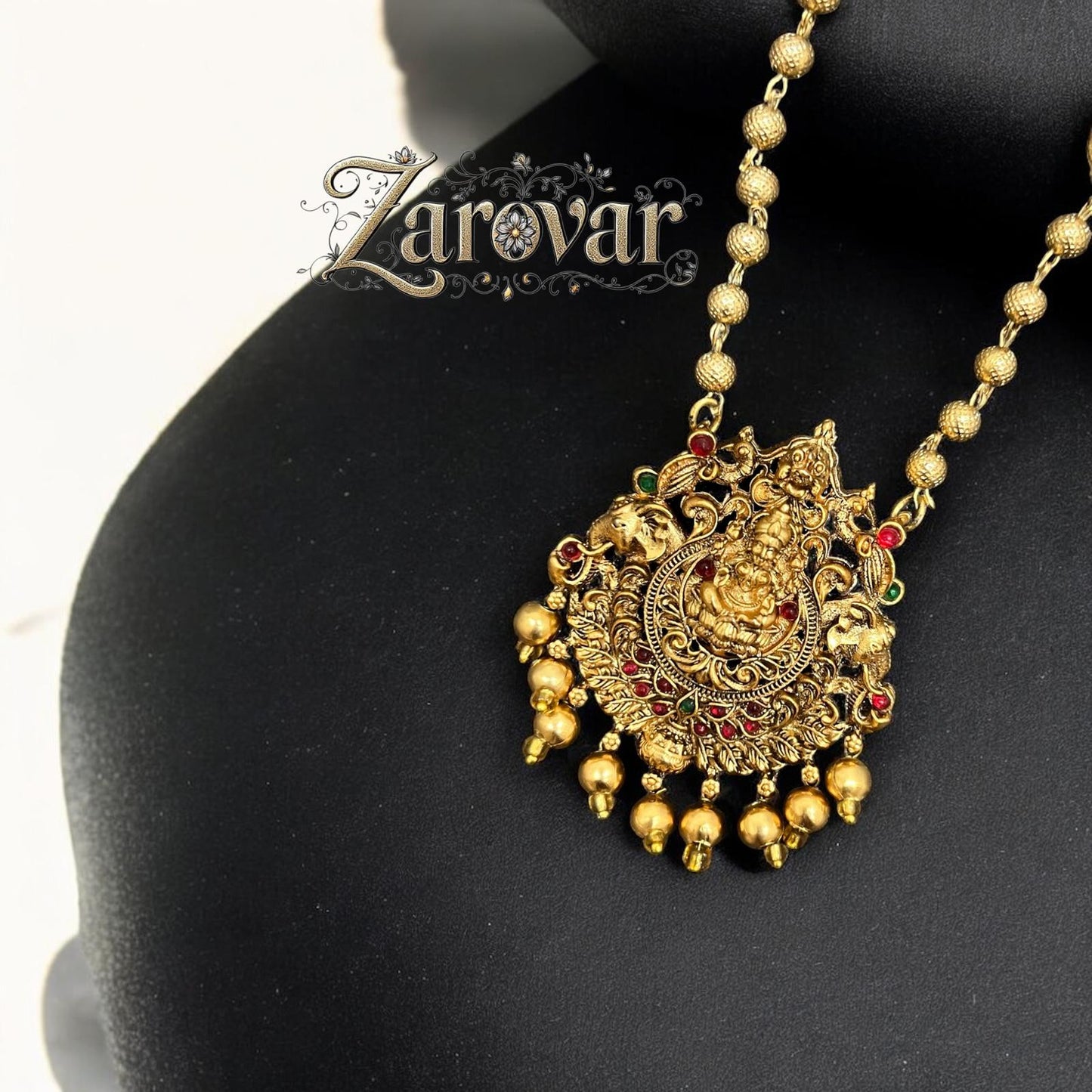 Antique Multi-Color Temple theme Maa Lakshmi Motif Chain Pendant Set for Women