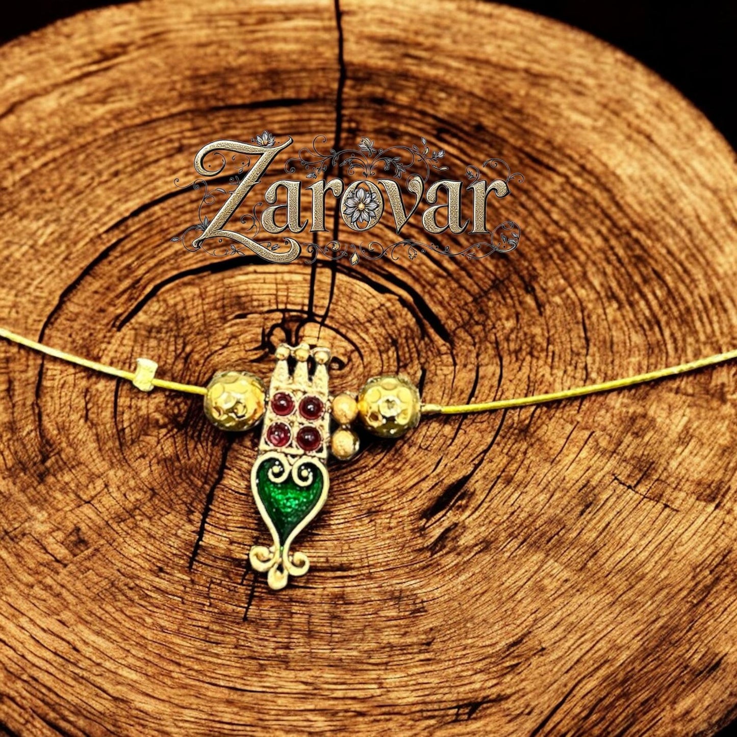 Invisible wire design with Palakka Pendant and Jadau Green