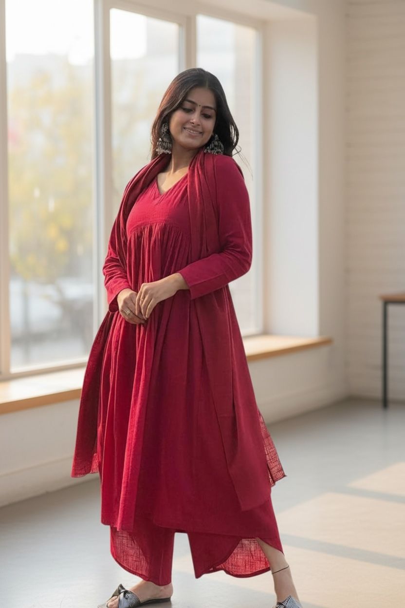 Women's Rayon Viscose A-Line Solid Kurta with Palazzo & Dupatta