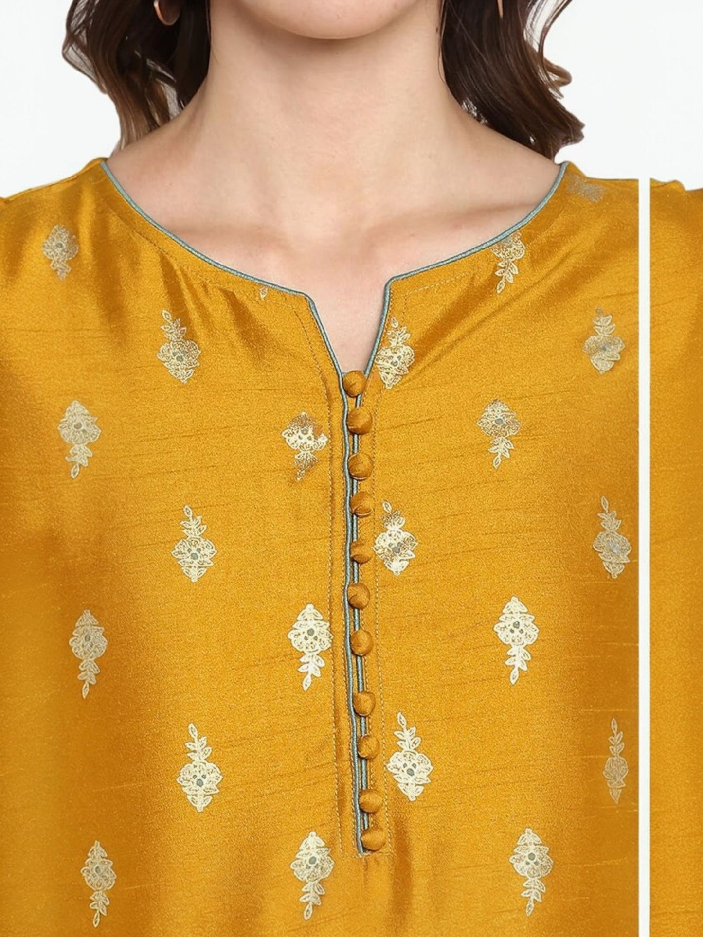 Womens Mustard yellow Midi Silk Blend Print Anarkali Ethnic Dress