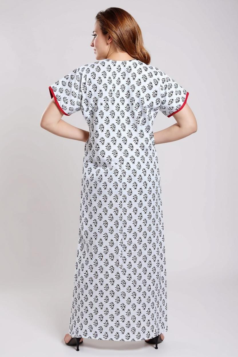 Cotton Embroidered Maxi Nightdress – Free Size