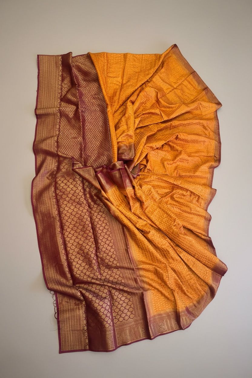 Semi Georgette Banarasi Saree with Border Detailing, Tassel Pallu & Unstitched Blouse