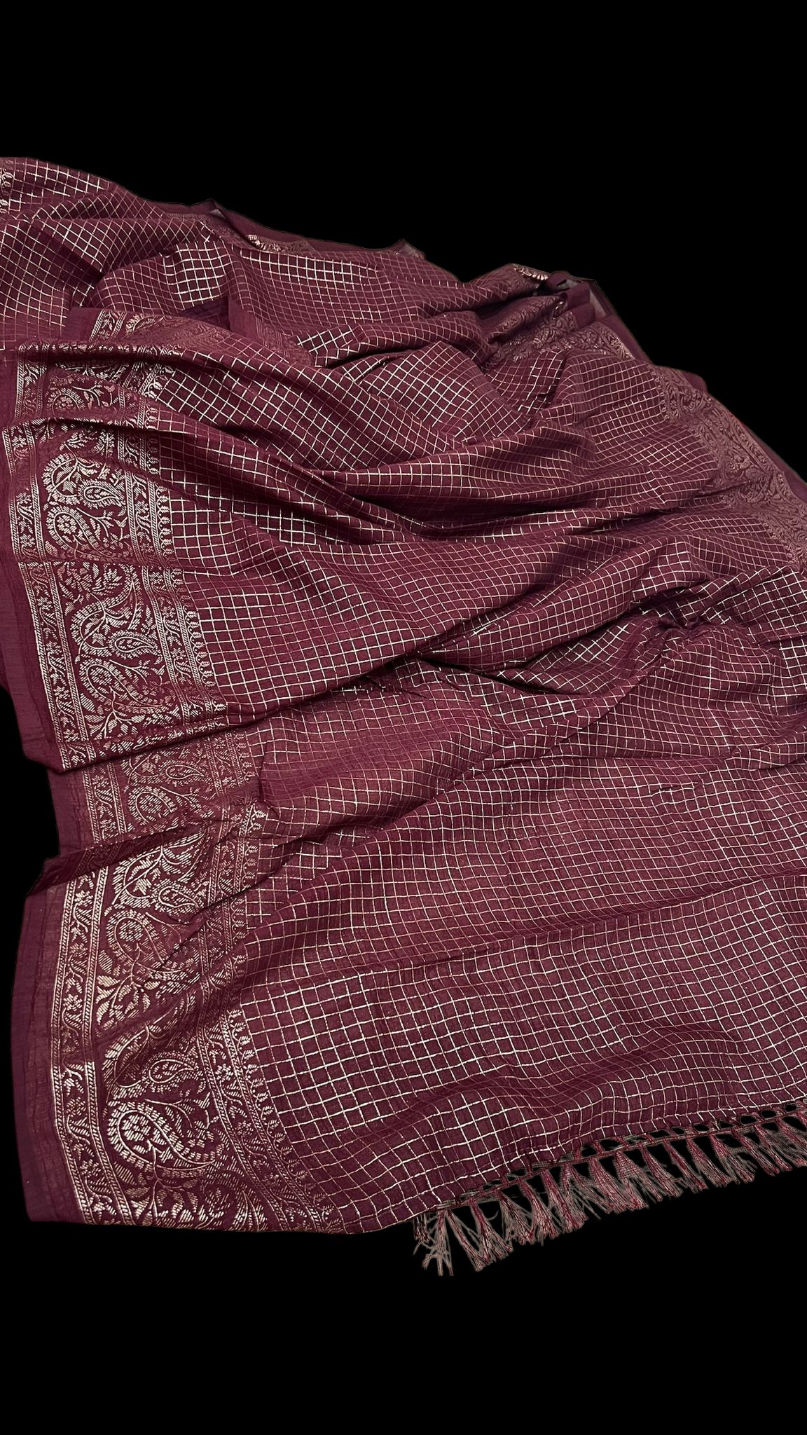 Vichitra Silk Checked Saree with Foil Print
