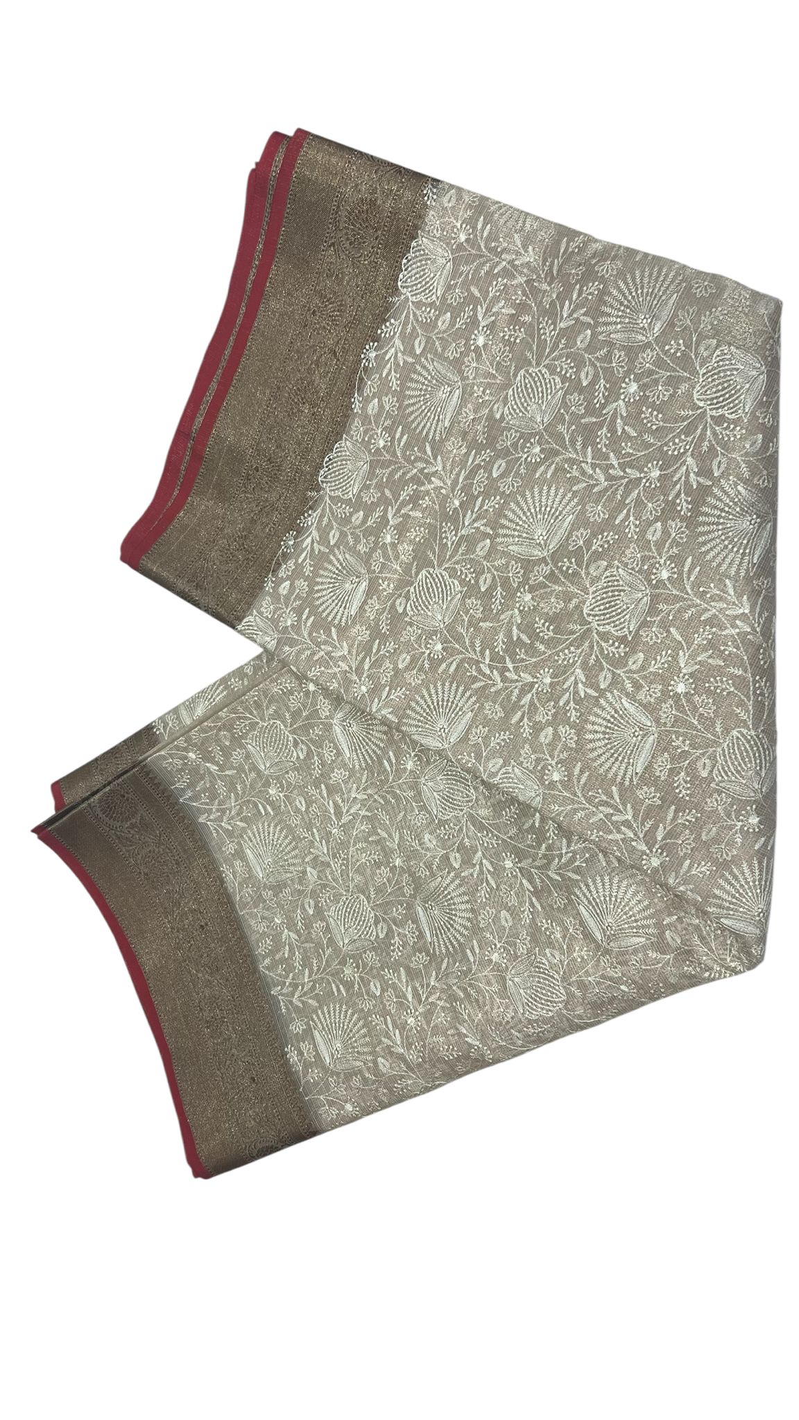 Kora Tissue natural beige Tussar saree with blouse piece