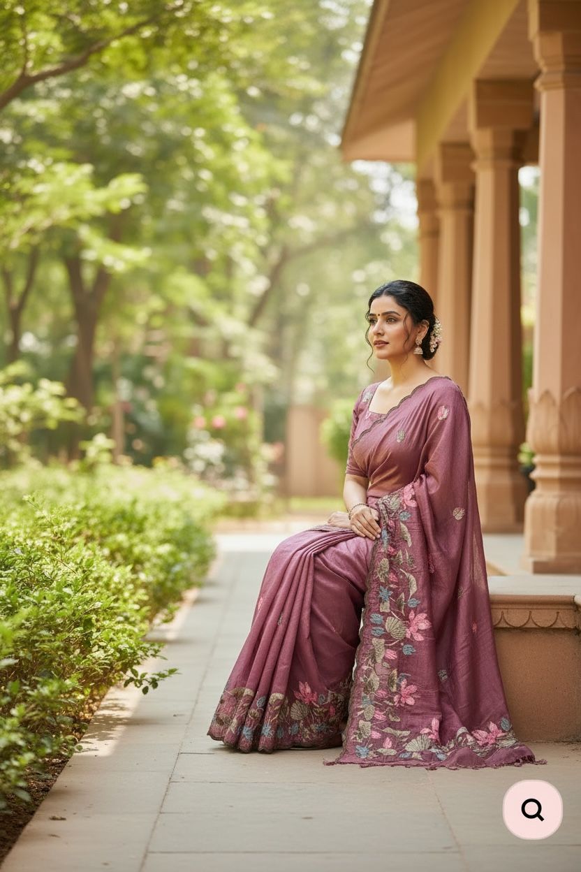 Gold Crush Saree with Embroidery & Scalloped Cutwork Border