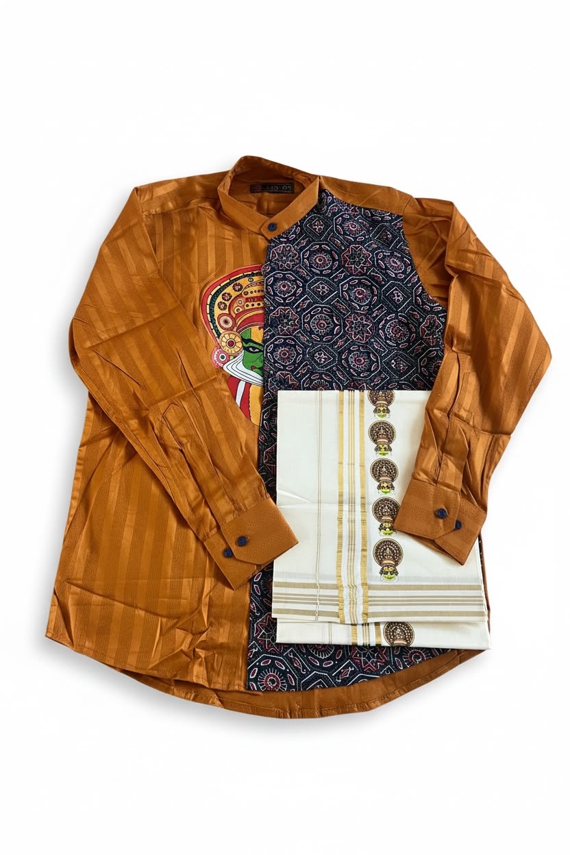 Men's Premium cotton Shirt and Kerala Mundu Combo Set