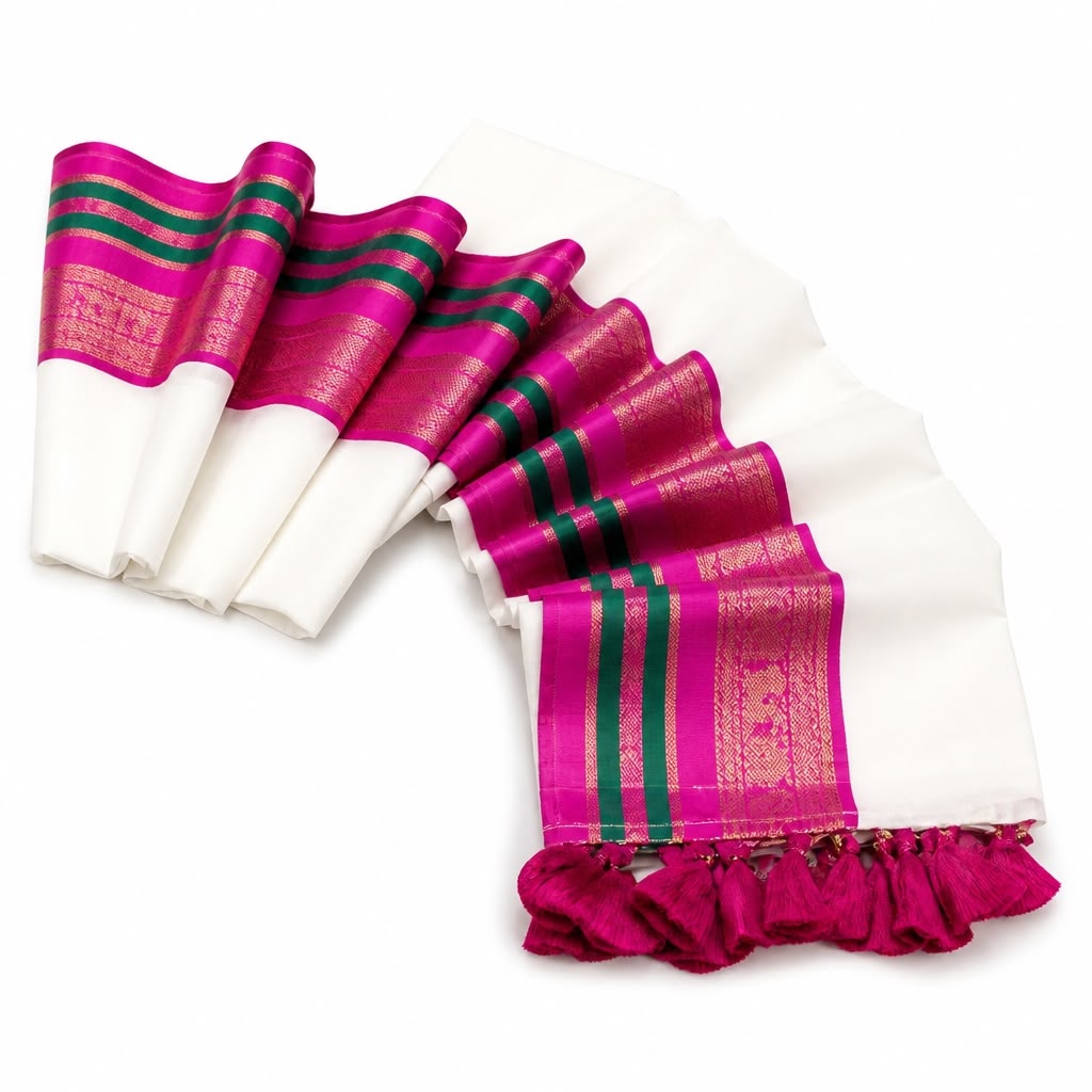 Glow Mul Mul Cotton Saree with Pink and Golden Zari Border
