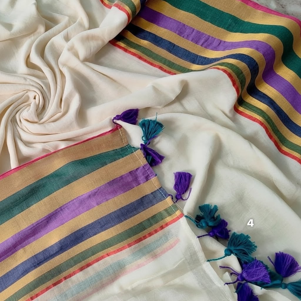Premium 120 Count Mul Cotton Saree – Multicolour Border Collection