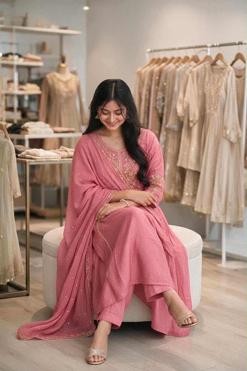 Rose Royale Mul Chanderi Embroidered Salwar Set