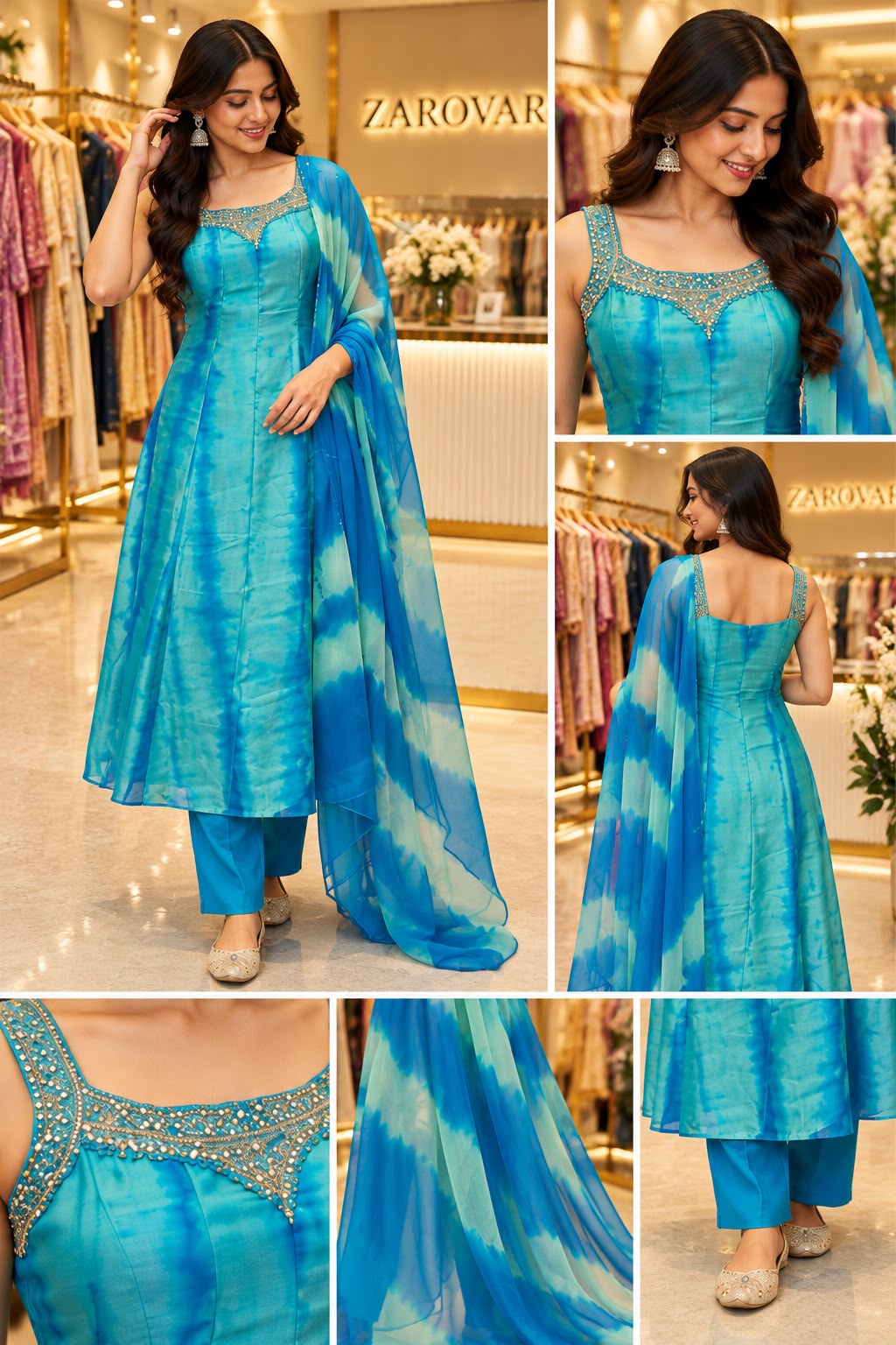 Russian Silk Anarkali Set with Cutdana Handwork