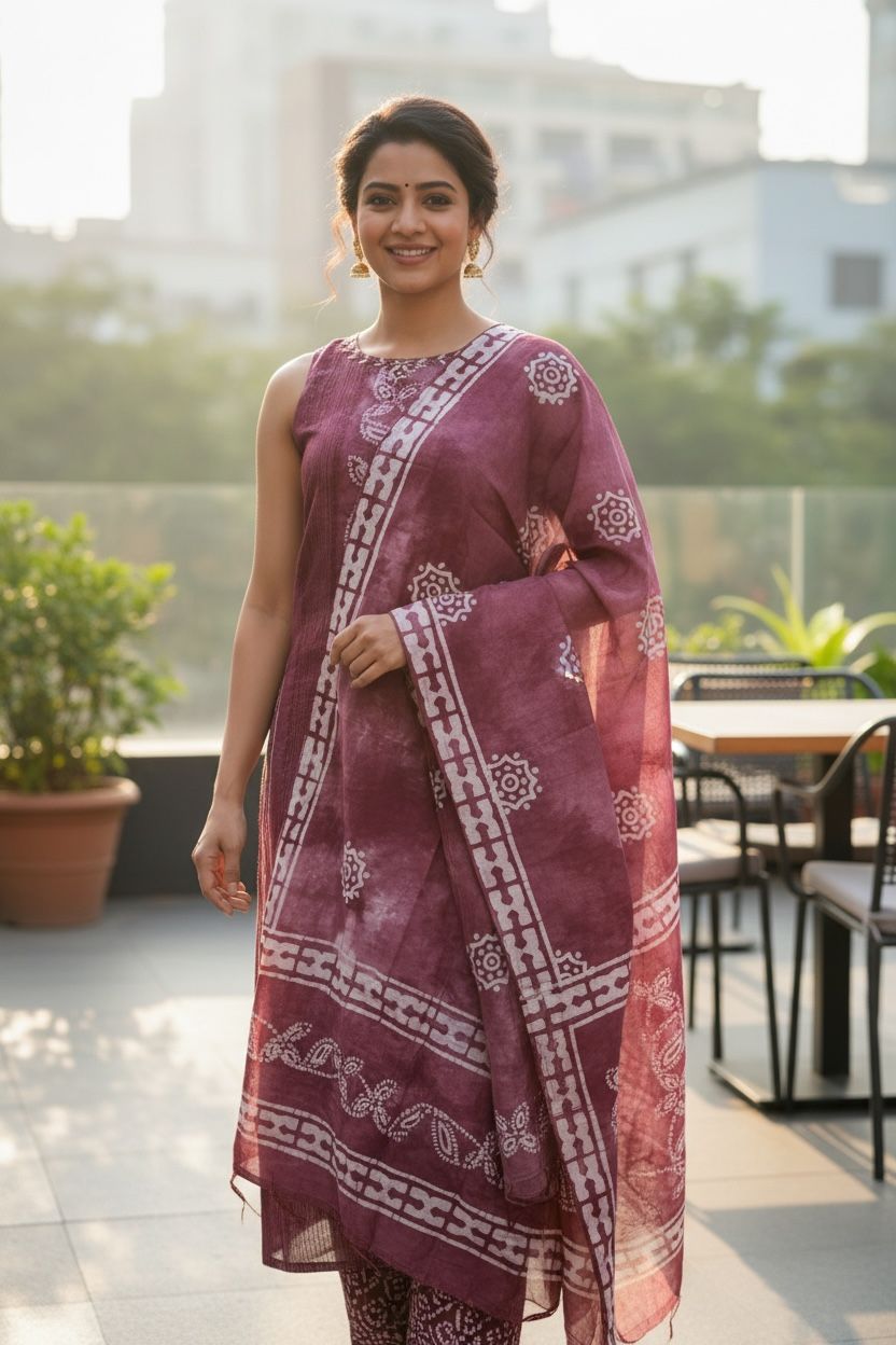 Roman Silk Kurti Set with Marble coloured Duppatta
