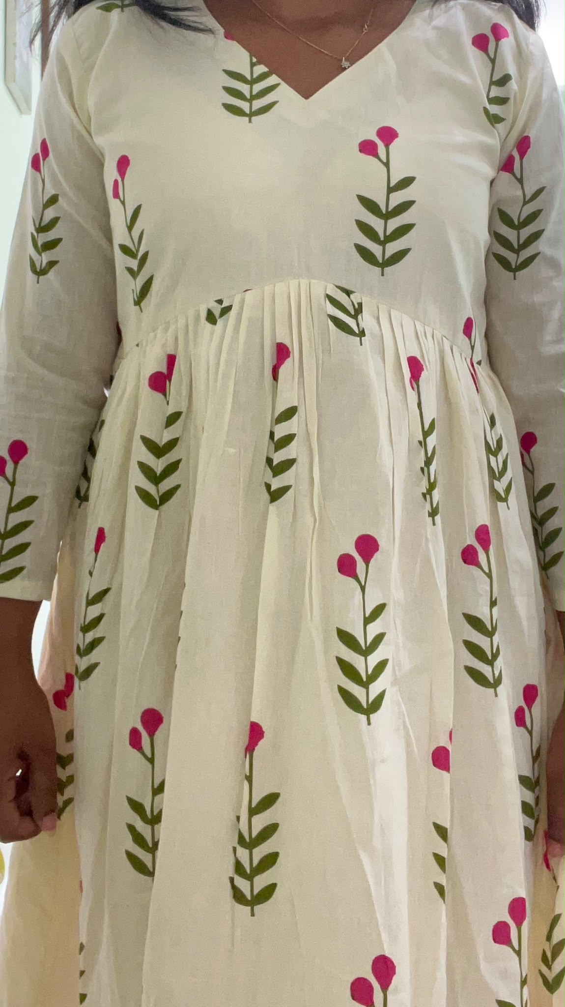 Pure Cotton Pink Blossom Maxi Dress with Cotton Lining
