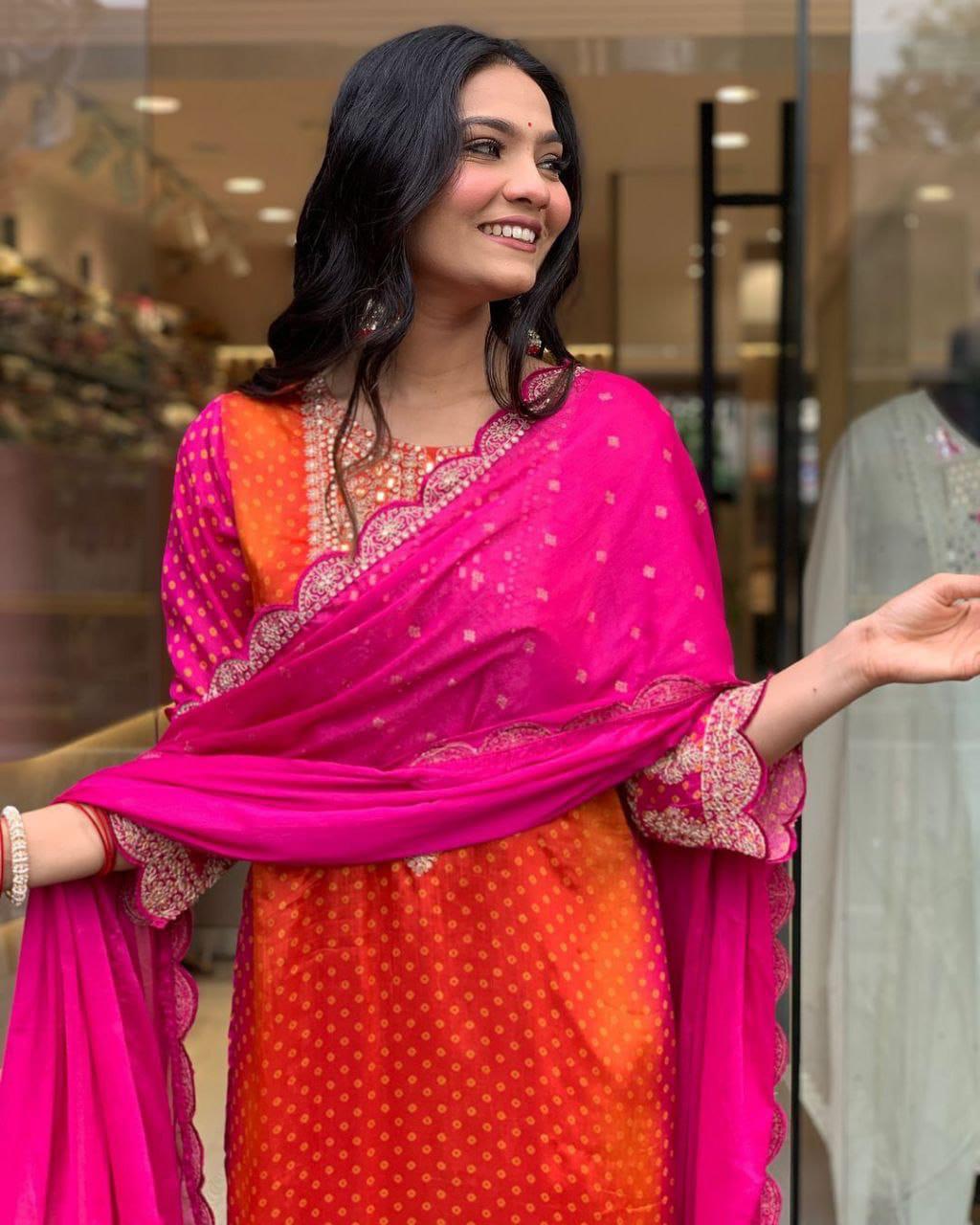 ORANGE RANI ORIGINAL MIRROR WORK SUIT SET