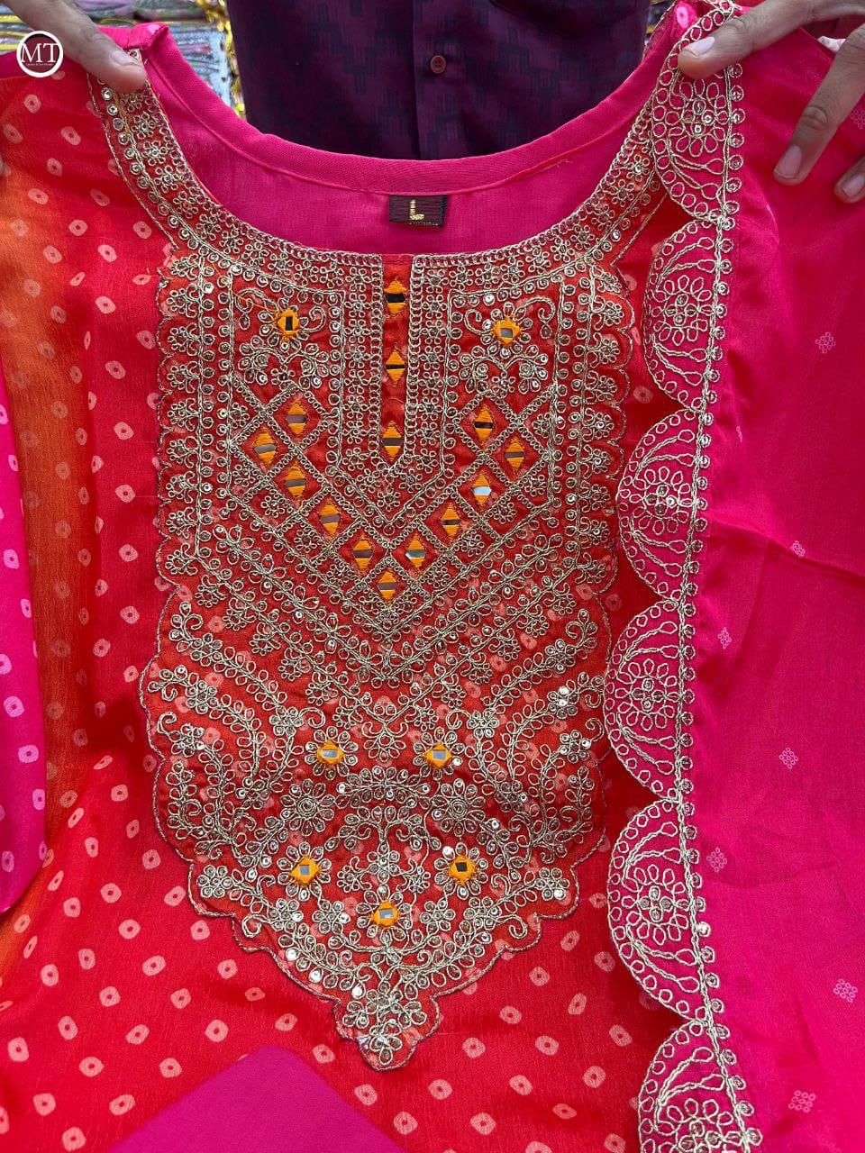 Sunset Rani Mirrorwork Suit Set