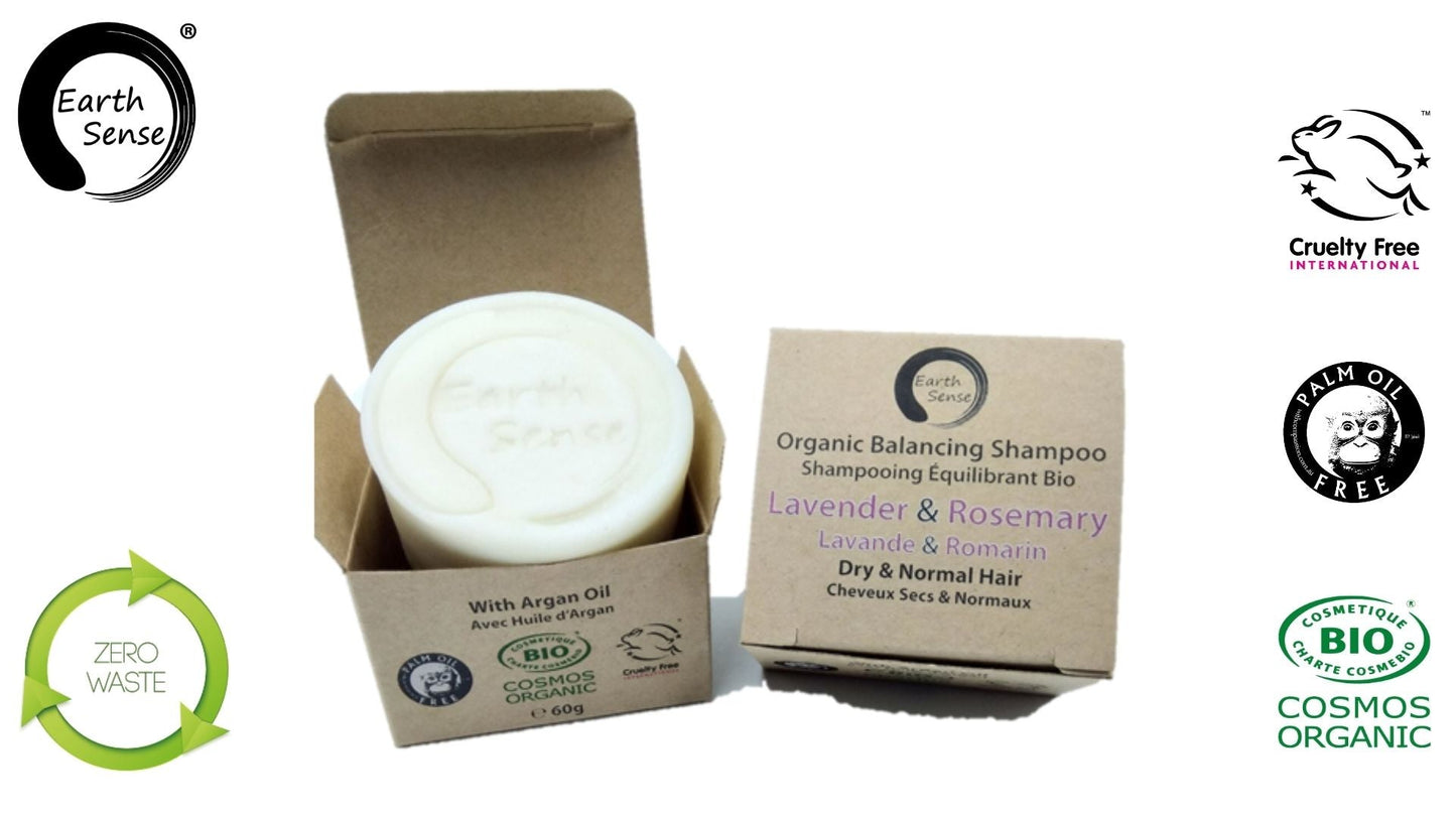 Organic Certified Balancing Solid Shampoo - Lavender & Rosemary - Dry & all Hair Types 60g
