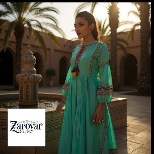 Sea Green Long Cotton Kurti dress