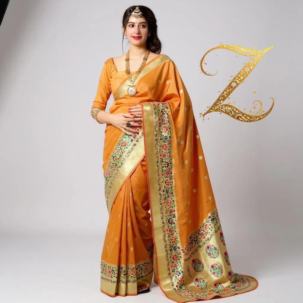 Light Orange Banarasi Silk Party Saree
