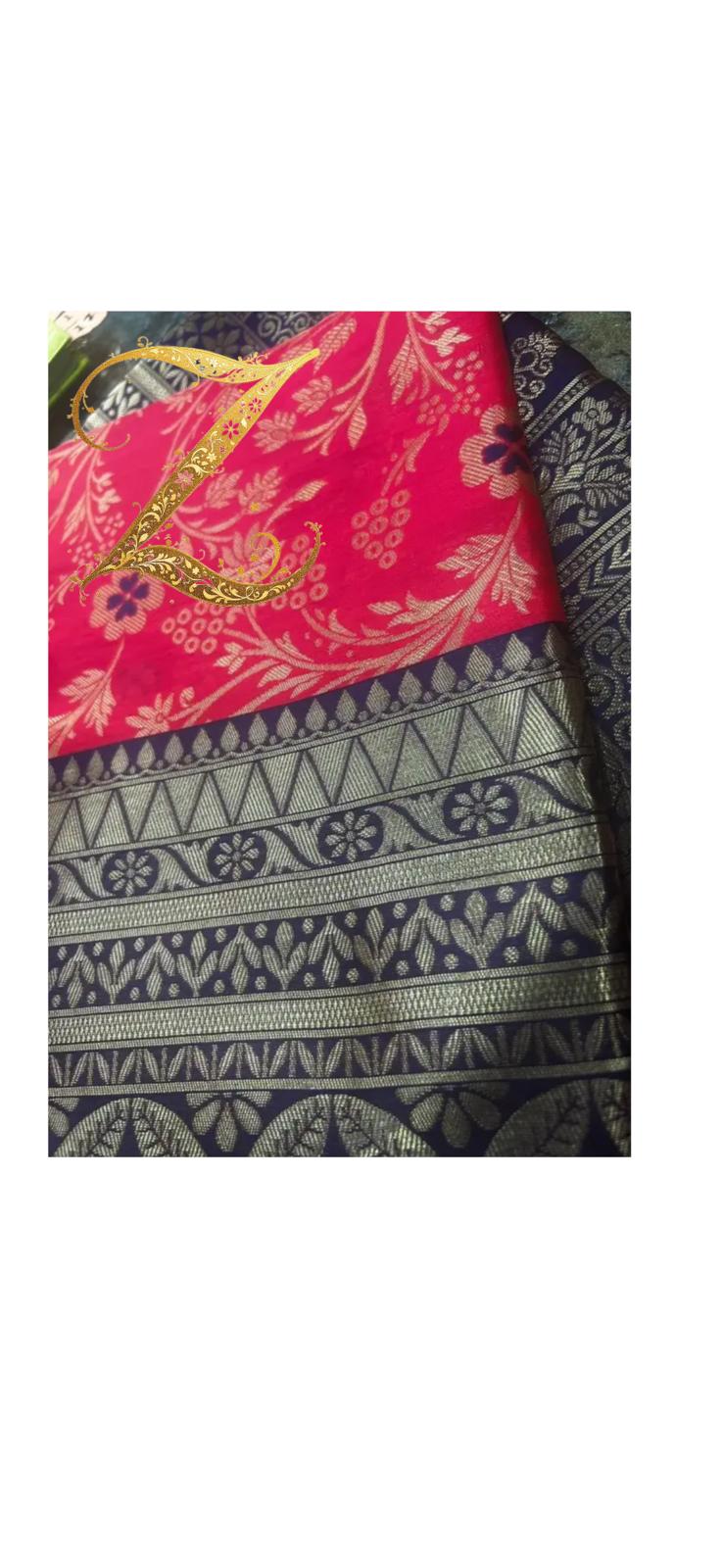 Rani pink woven silk saree