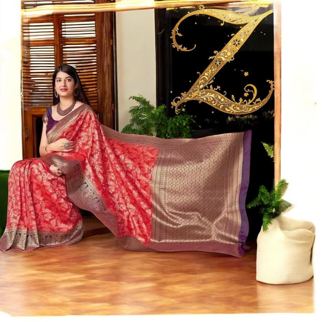 Rani pink woven silk saree