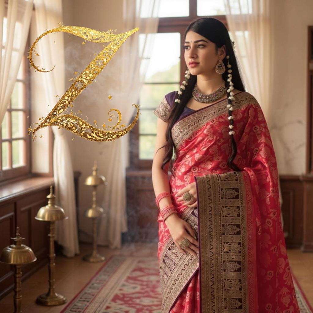 Rani pink woven silk saree