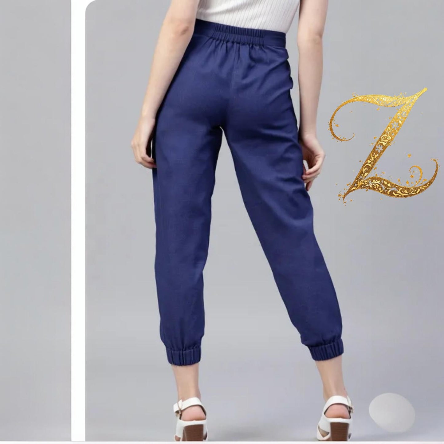 Royal blue solid cotton slub jogger trousers