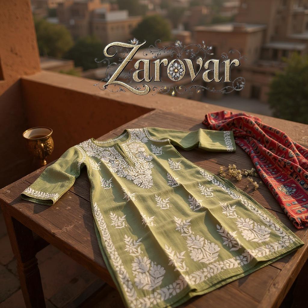 Soft Rayon Chikankari Kurti - Pista Colour