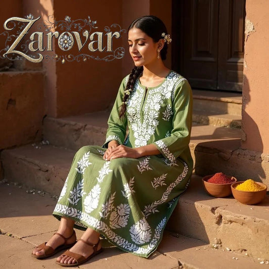 Soft Rayon Chikankari Kurti - Pista Colour