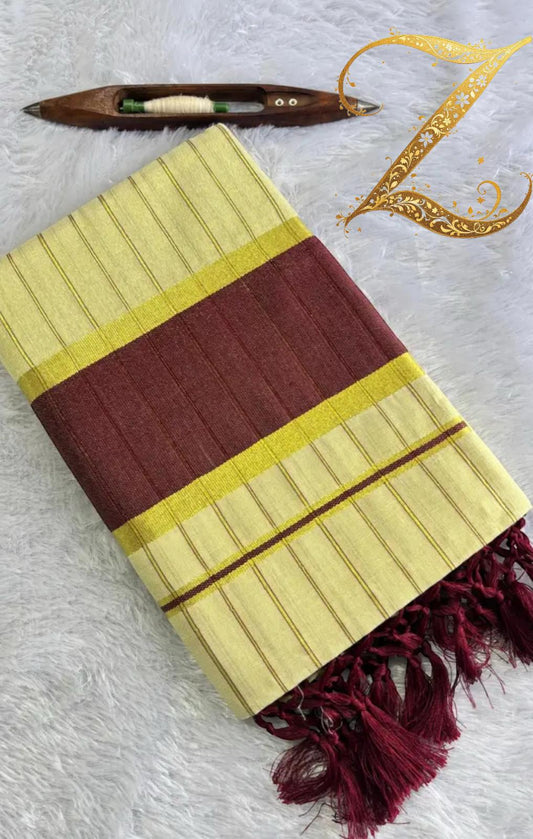 Premium Quality Golden Tissue Saree – Maroon Elegance