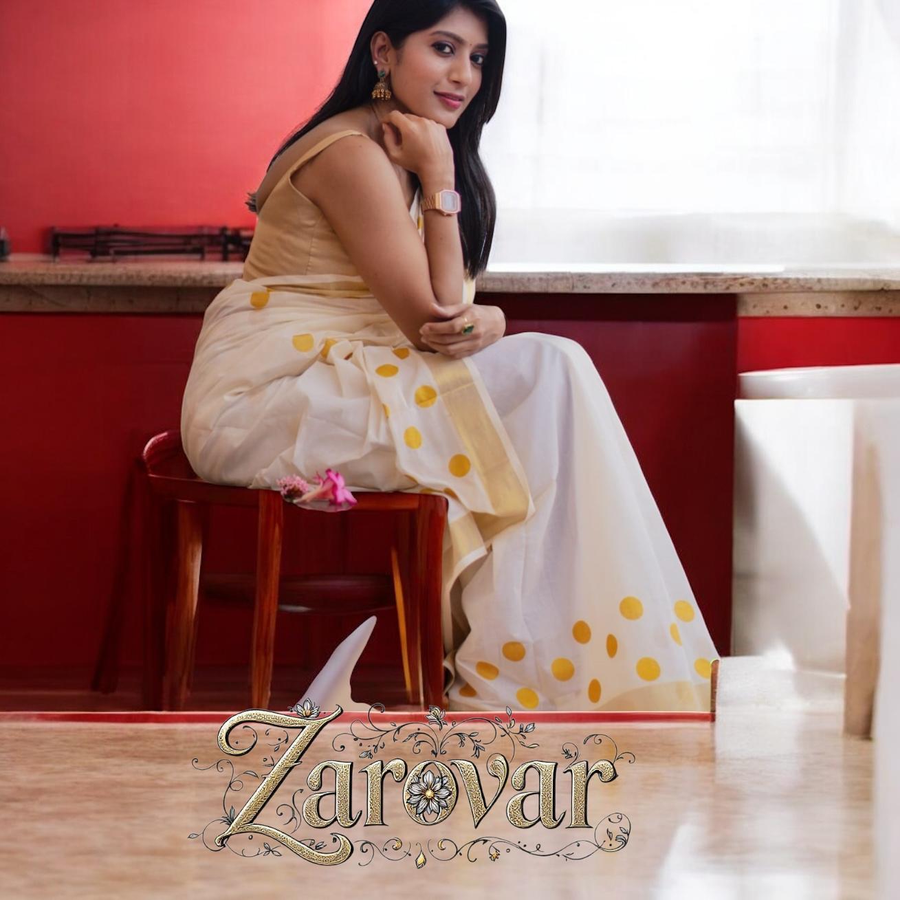 Polka Dotted Cotton Kerala Saree