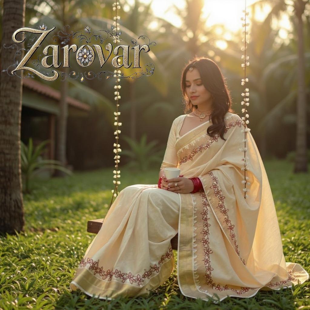 Flower Shade Golden Tissue Embroidered Saree