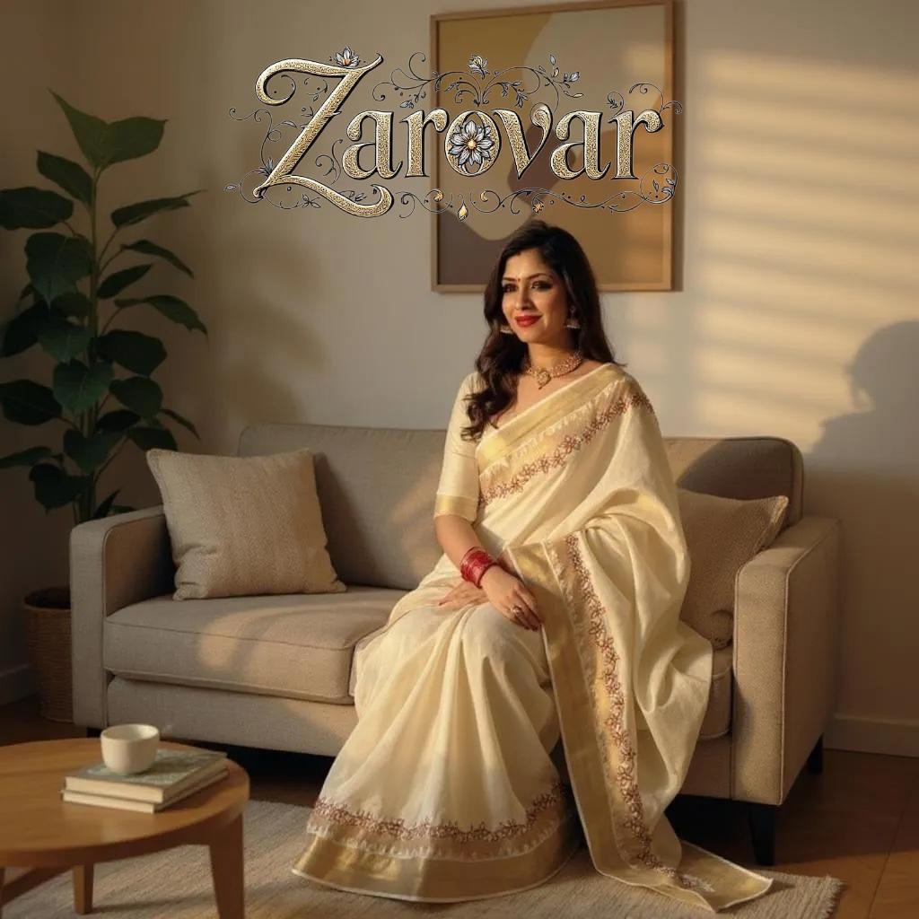 Flower Shade Golden Tissue Embroidered Saree