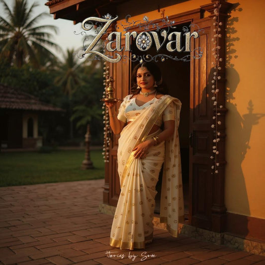 Malayalam Akshara Mala Embroidered Cotton Saree