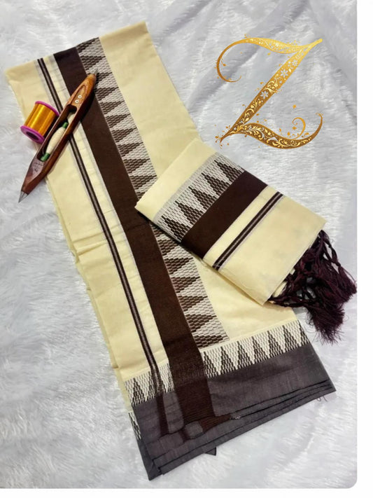 Temple Cotton Set Mundu with Tussles