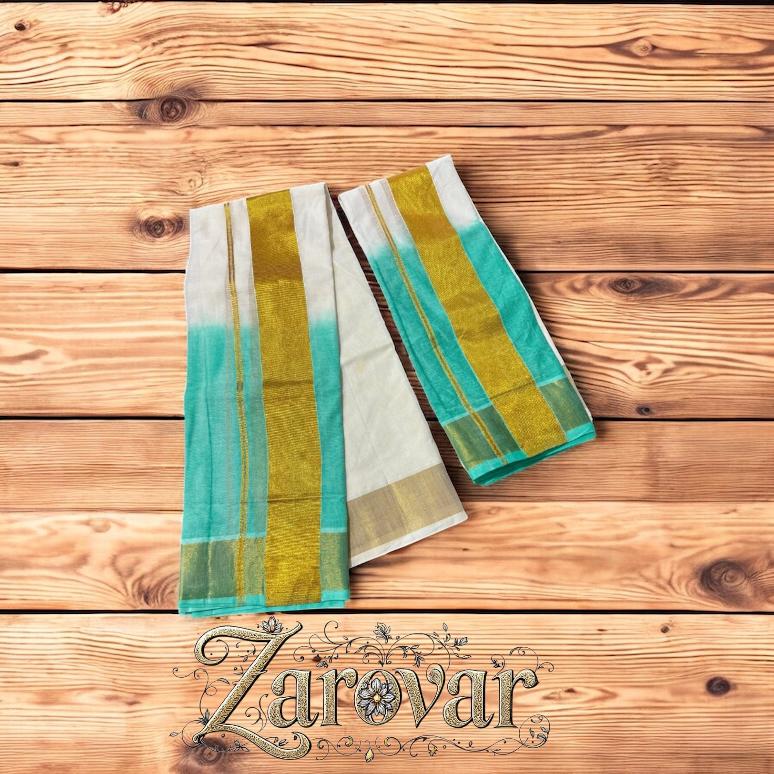 Elegant Teal Tie-dyed Cotton Set Mundu