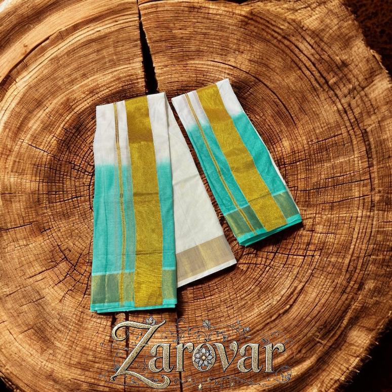 Elegant Teal Tie-dyed Cotton Set Mundu