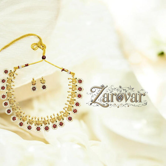 Antique Floral Charm Necklace Set – Red & White Elegance