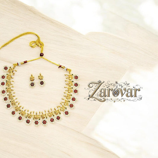 Antique Floral Charm Necklace Set – Red & White Elegance