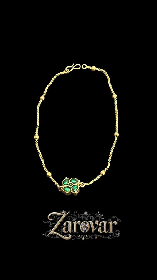 Flower Bead Reversible Anklet – Green & Tourmaline