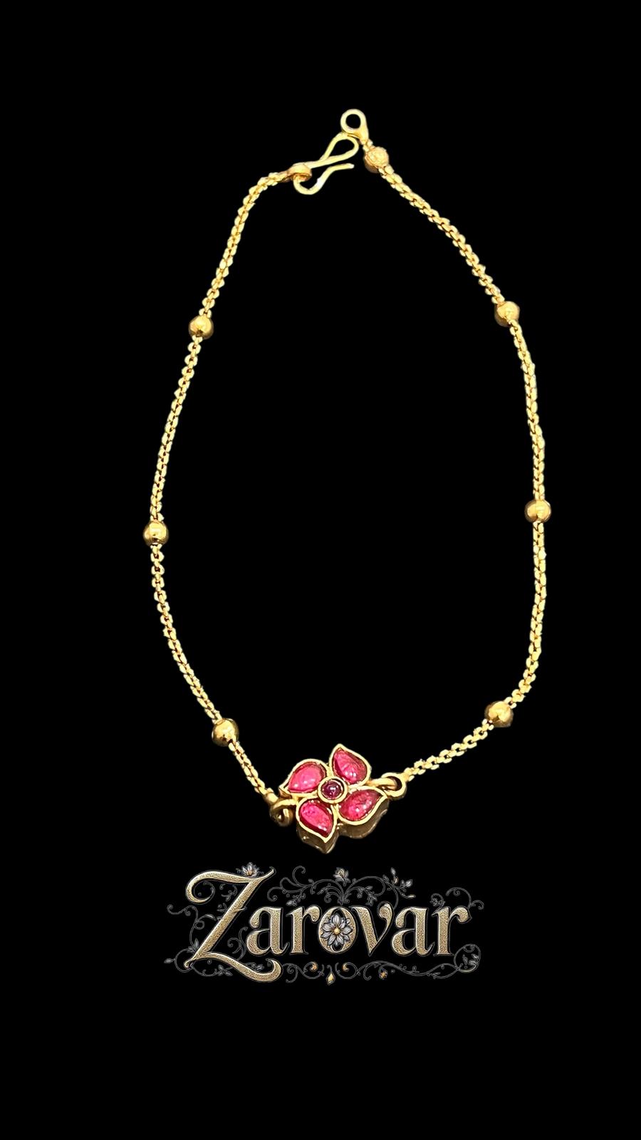 Flower Bead Reversible Anklet – Green & Tourmaline