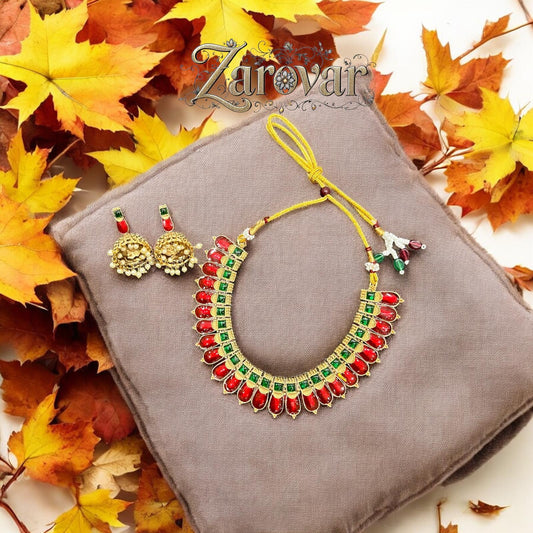Antique Premium Quality Enamel Palakka Necklace with Matching Jhumka Earrings