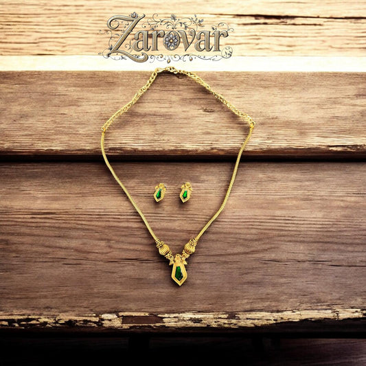 Antique Green Naganbadam Pendant Necklace with Matching Earrings